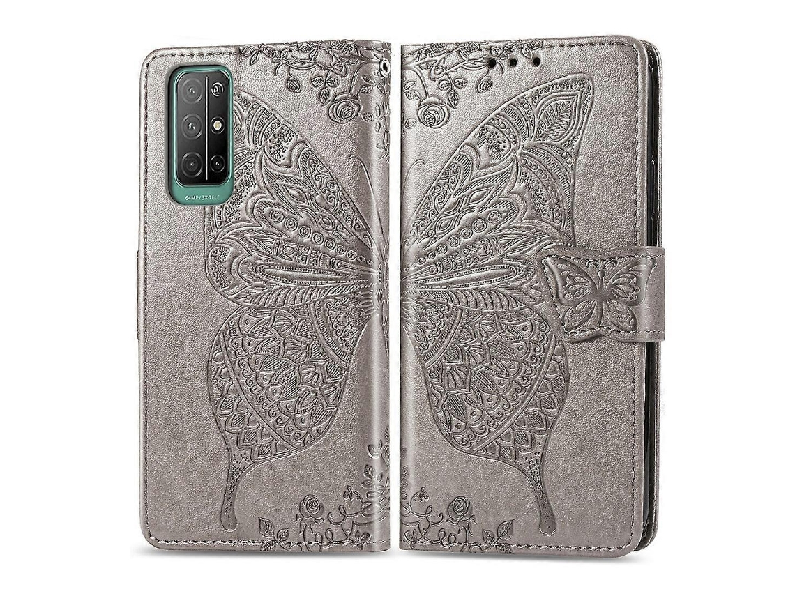 Capa De Couro Com Aba Horizontal, Estampa De Borboleta E Flor Em Relevo, Com Suporte, Compartimento Para Cartão, Função Carteira E Cordão Para Huawei