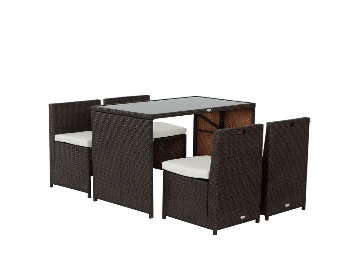 Conjunto Jardim Exterior com Mesa e Cadeiras Dobráveis para 2 Pessoas, Resina Trançada