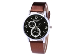 Relógio de quartzo unissex com pulseira de couro sintético, estilo clássico casual marrom.