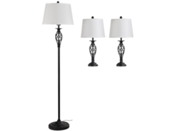 Conjunto de 3 peças brancas/brancas: 1 luminária de chão com base metálica e 2 luminárias de mesa com design vintage, soquete E27.