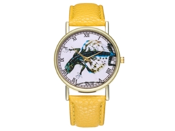 Reloj De Moda Casual Unisex Lagarto Volador Cuarzo Pulsera De Cuero Amarillo