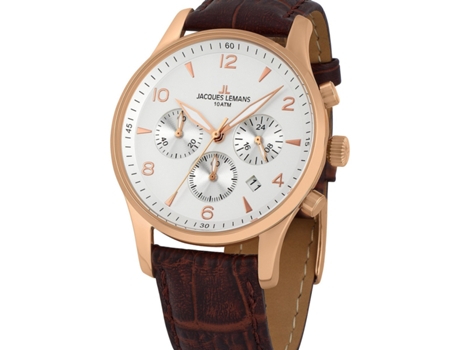 Relógio masculino marrom couro real Londres 1-1654.2Zl JACQUES LEMANS