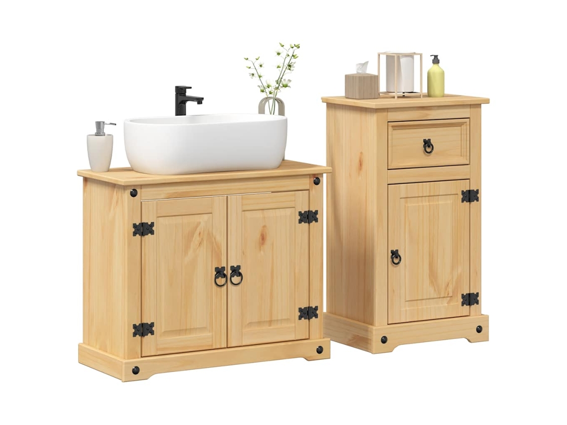 Vidaxl 2 Pcs Conj. De Móveis P/ Casa De Banho Corona Pinho Maciço
