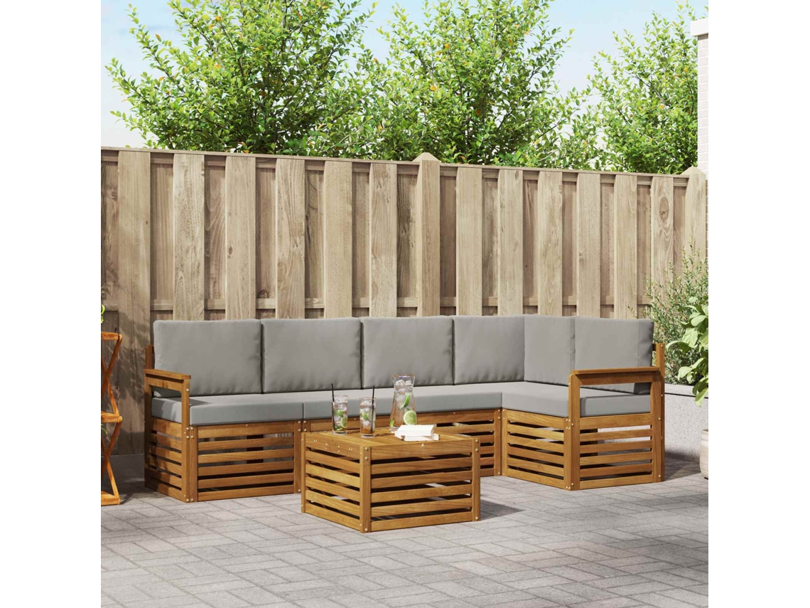 Vidaxl Conjunto De Sofá Sectional 6 Pcs Cinza Natural E Claro