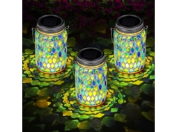 Lanternas de Vidro de Mosaico Solar Penduradas À Prova D'Água Lâmpada de Mesa Decorativa para Jardim Pátio Festa de Feriado Safira-1 Peça