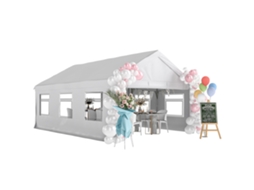 Gazebo De Jardim 4x6 M Com Painéis Laterais, 6 Janelas E Entrada Dupla, Aço Galvanizado, Branco, Com Acabamento De Qualidade