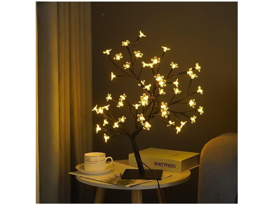 Luminária LED em formato de bonsai, alimentada por USB, para decoração de ambientes, luz noturna de mesa Preta, 48 luzes.