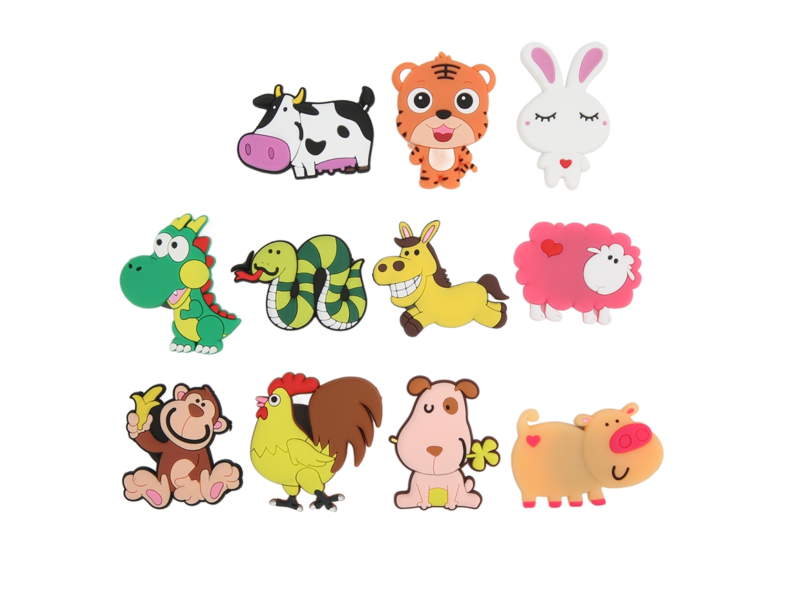 11pcs Ímã de Geladeira Animal Magnético Forte Efeito 3d Simulação 12 Signos Zodiacais Chineses para Crianças