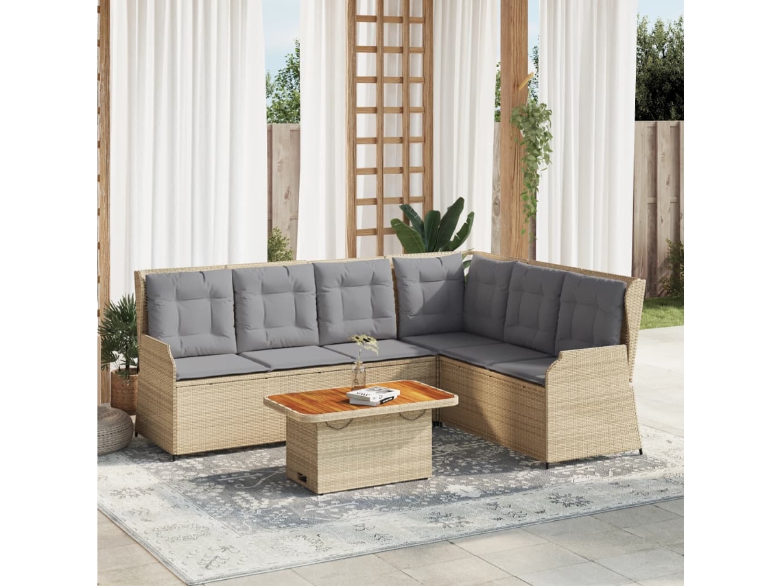 Vidaxl 5 Pcs Conjunto Lounge P/ Jardim Com Almofadões Vime Pe Bege