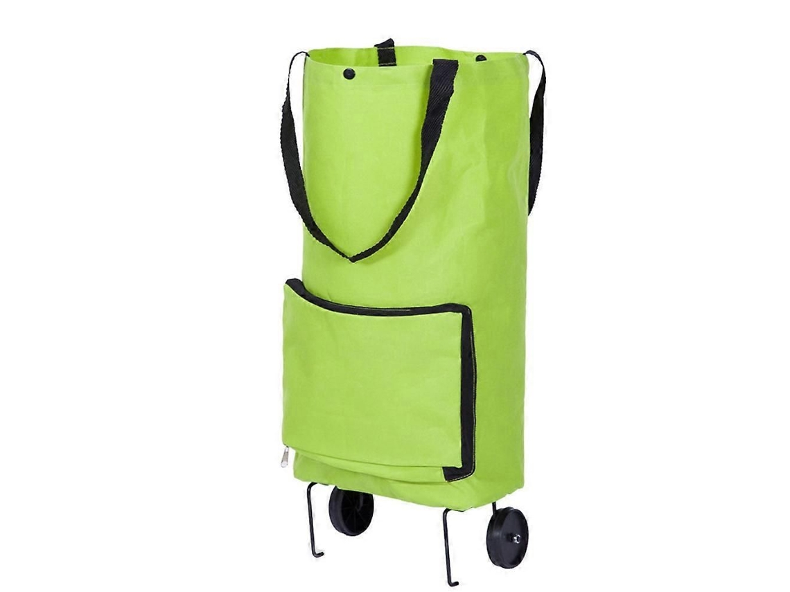Carrinho de Compras Dobrável com Rodas, Carrinho de Compras Dobrável e Sacola Verde. GOKOCO