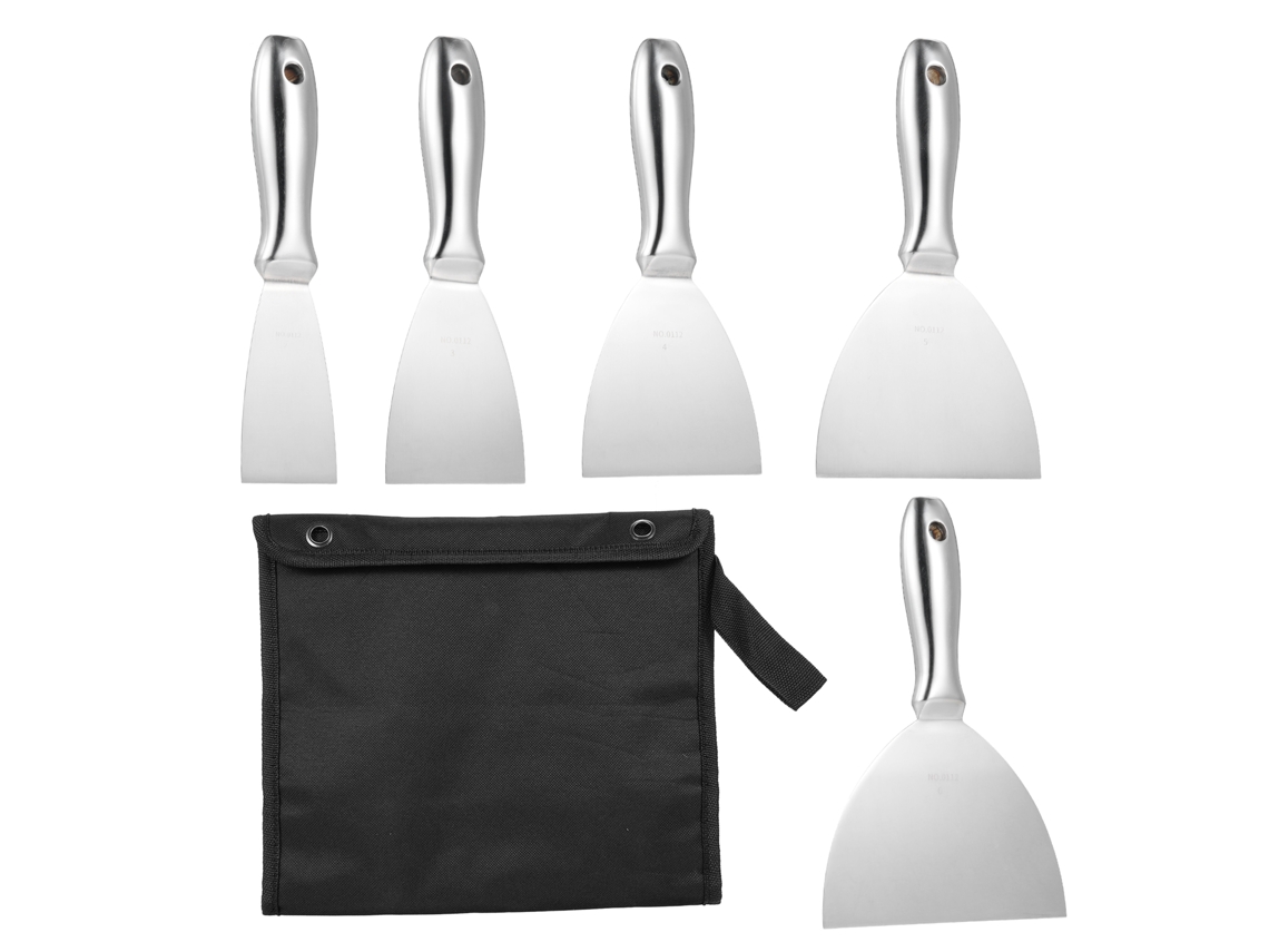 Conjunto de 5 espátulas de aço inoxidável de 2 a 6 polegadas, ferramenta para pintura, reparo de drywall e remoção de papel de parede.