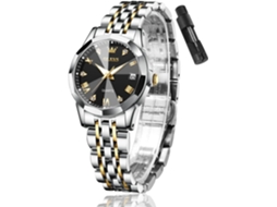 Lurelia Relógio Feminino, Movimento De Quartzo, Analógico, Data/calendário, Luminoso, Detalhes Com Strass, Aço Inoxidável, Resistente À Água, Preto