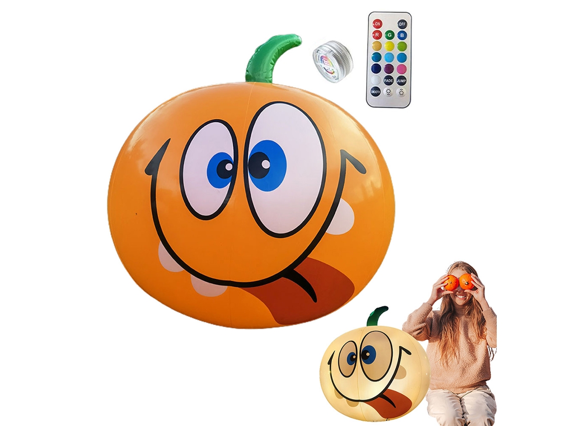 Abóbora inflável de Halloween com luzes LED embutidas, 40 cm (16 polegadas), para decoração de jardim e pátio em festas de Halloween.