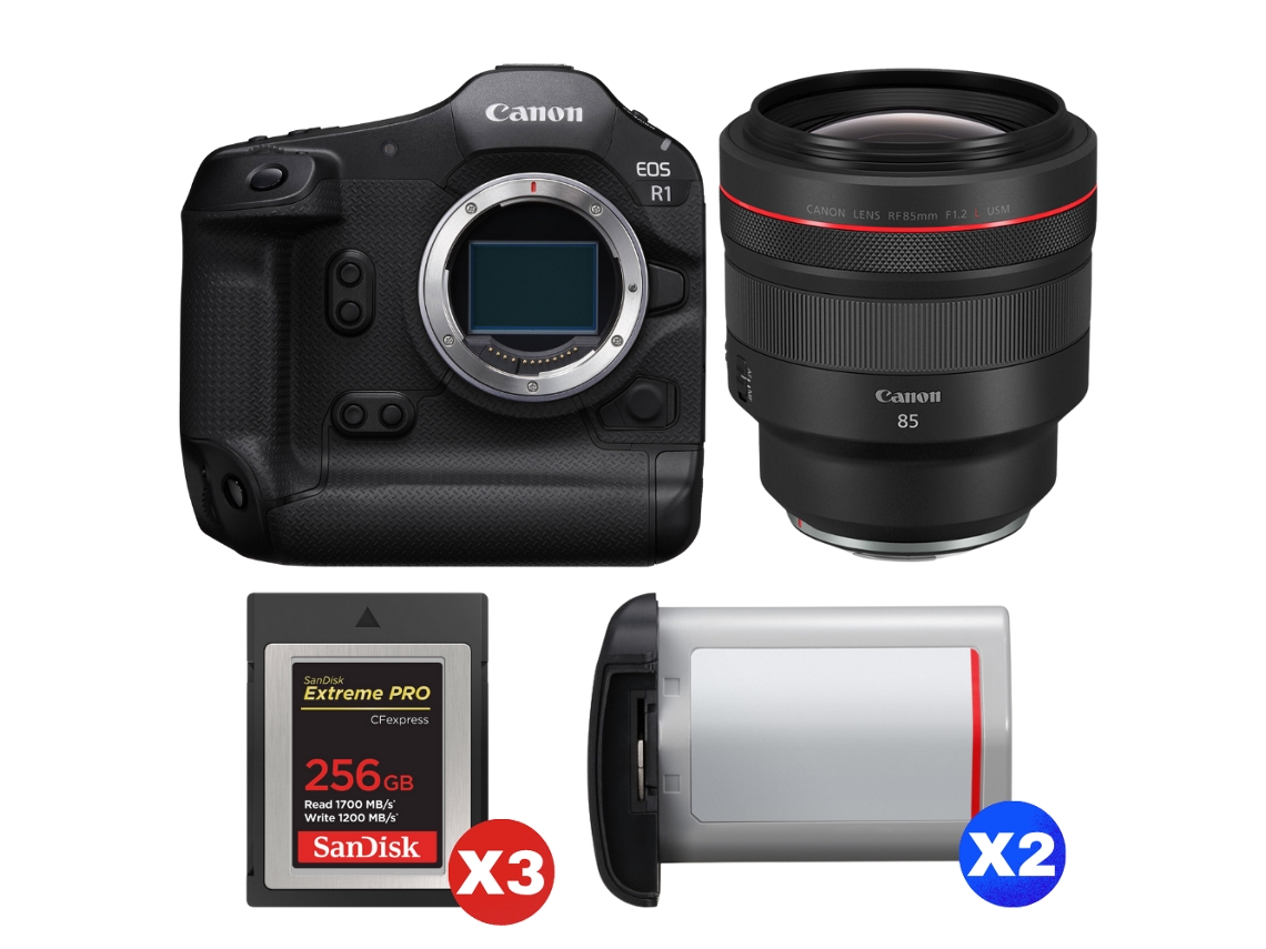 Eos R1 + Rf 85mm F/1.2 L Usm + 3 Sandisk 256gb Extreme Pro Cfexpress Type B + 2 Canon Lp e19 + Ebook “20 Dicas para Fotos Que Impressionam” CANON