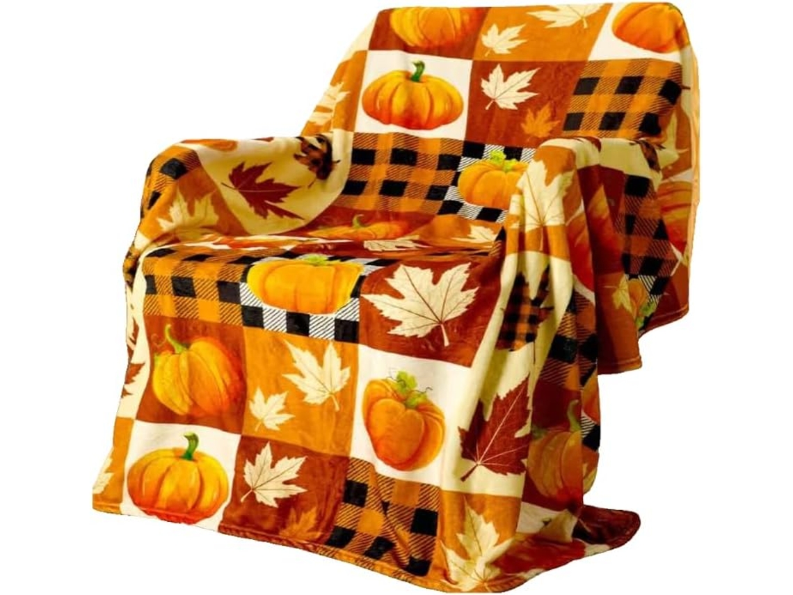 Manta Preta de Halloween Syjym com Estampa Abóbora Fantasma e Morcego em Flanela Ideal para Sofá, Macio, Quent