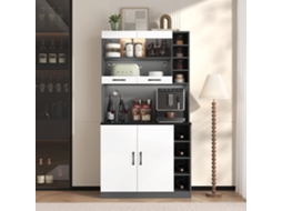 Armário De Cozinha 100x47x187cm Com Led E Furos Para Cabos,estante Alta Em Madeira Com Espaço Para Micro Ondas E Prateleiras Ajustáveis Echo