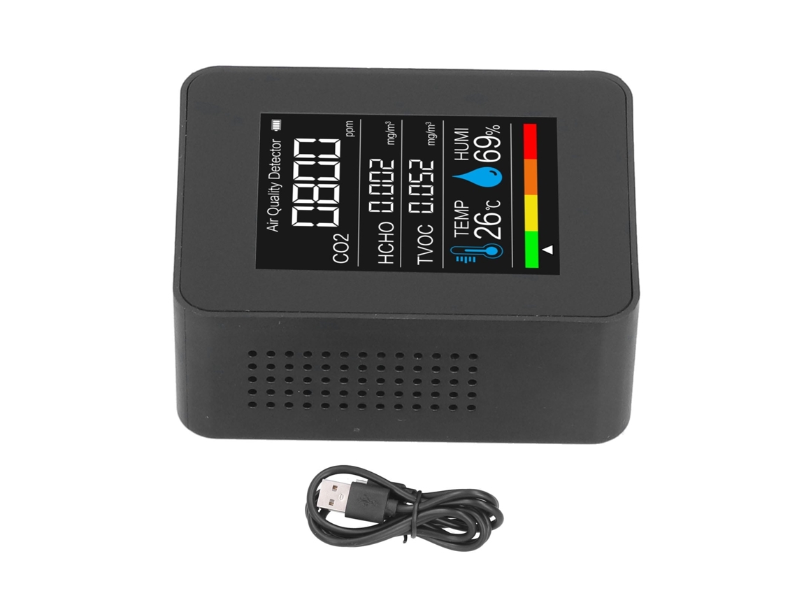 Lurelia Medidor De Qualidade Do Ar Hcho/tvoc/co2, Temperatura/humidade, Bluetooth, Com Visor Digital, Bateria 1500 Mah Usb, Colorido