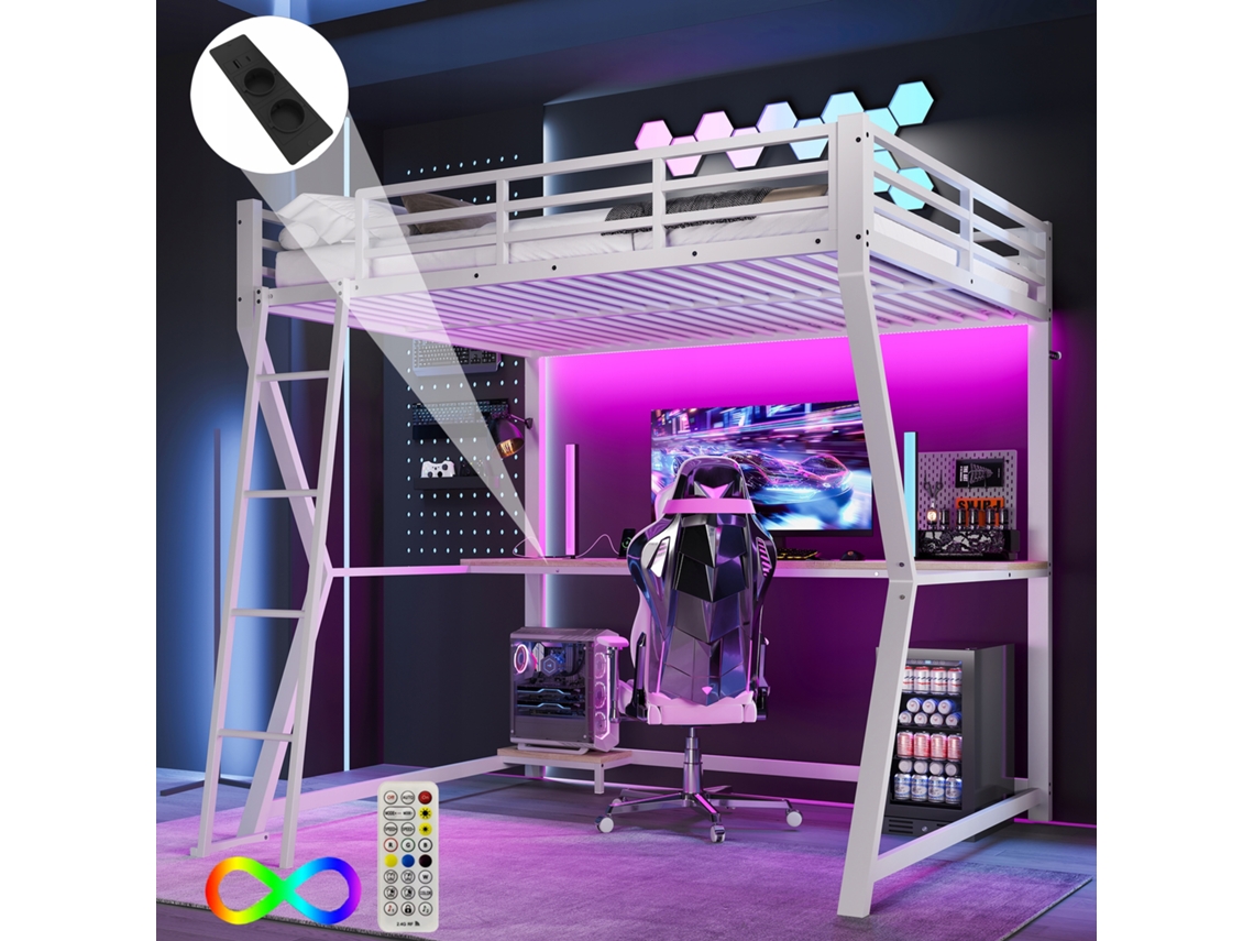 Beliche Arhatreya Com Led, Suporte Para Console, Escrivaninha, Usb/tomada E Escada (140x200 Cm Branco)