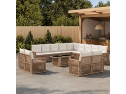 Vidaxl Conjunto De Sofá De Jardim 14 Unid. Bege E Branco Creme Vime Pe
