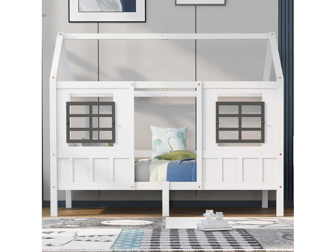 Cama Casinha Pinho 90x200 2 Janelas Branca