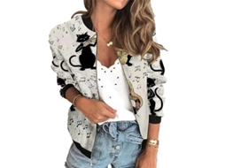 Jaqueta Curta Feminina Com Zíper E Estampa Digital Manga Longa Slim Inverno Primavera L Cor 4
