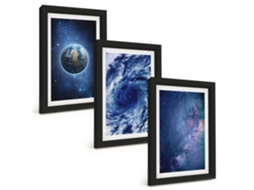Composição De Quadros Terra, Espaço, Tempestade, Galáxia Moldura Preta Imagens Para Um Quarto Infantil Espelharte (3 Peças 20x30 Cm)