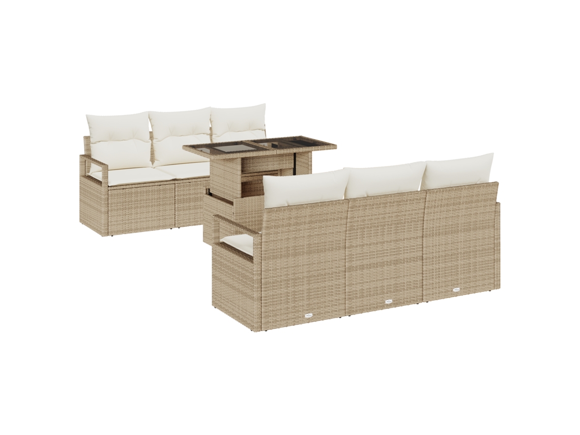 Conjunto 7 Conjunto De Sofá De Jardim Vidaxl Bege Vime Pe (175 X 62 X 85 Cm)