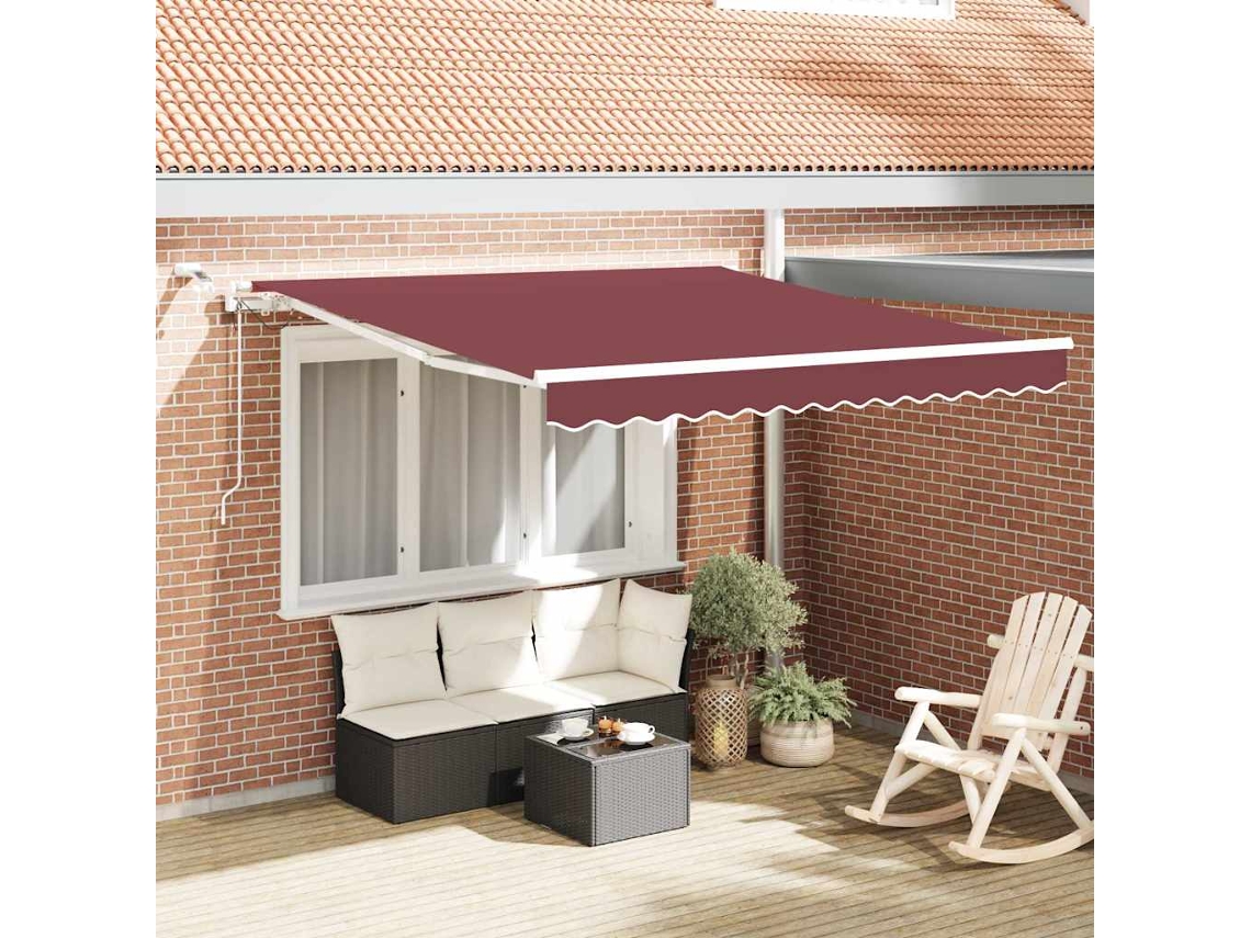 Vidaxl Toldo Retrátil Automático Com Luz Led 300x250 Cm Bordô