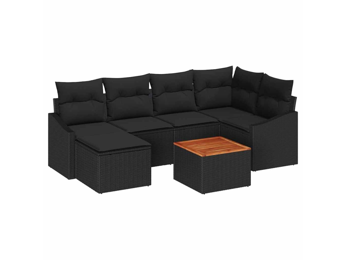 Conjunto de sofá de jardim 7 peças Preto Vime Pe MAISON EXCLUSIVE