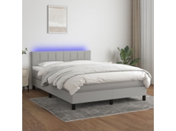 Vidaxl Cama Box Spring C/ Colchão E Led 140x190 Cm Tecido Cinza-claro