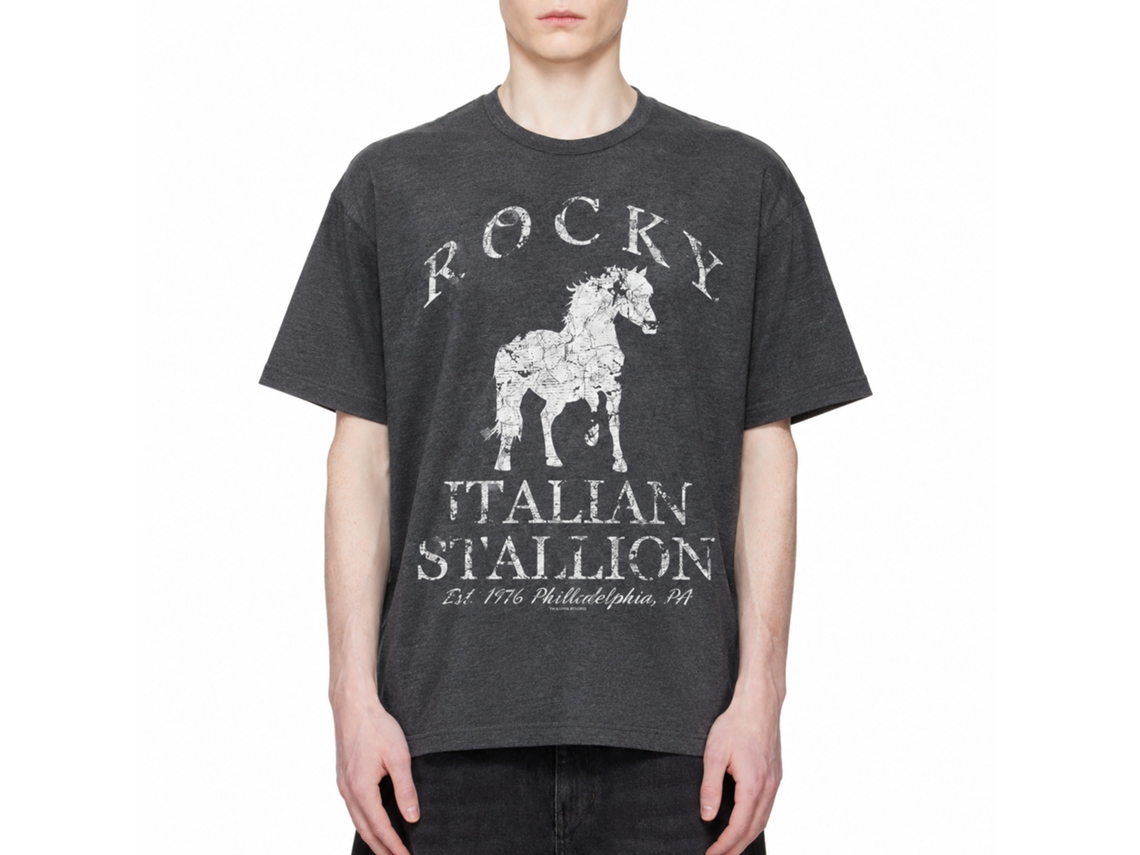 Rockinstone Rocky Movie Horse Heather Navy Adult T-shirt Size:l