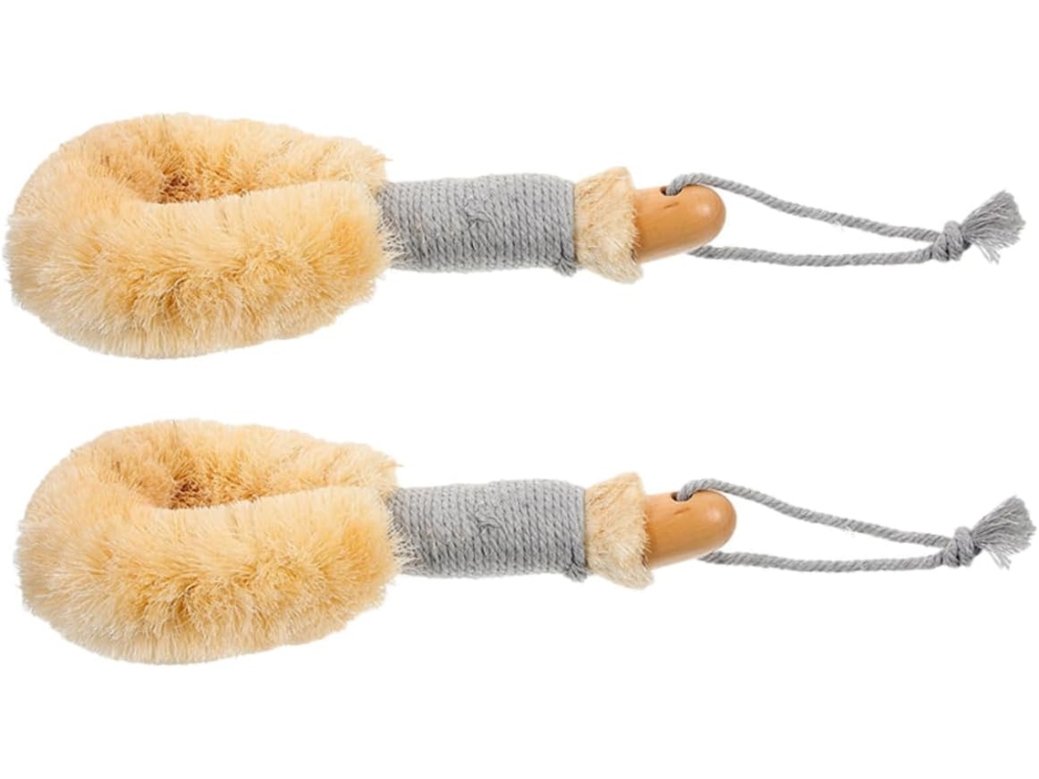 Conjunto De 2 Escovas Banho Gatuida Em Sisal Natural Com Cabo Ergonômico Para Esfoliar A Pele E Limpar Profundamente O