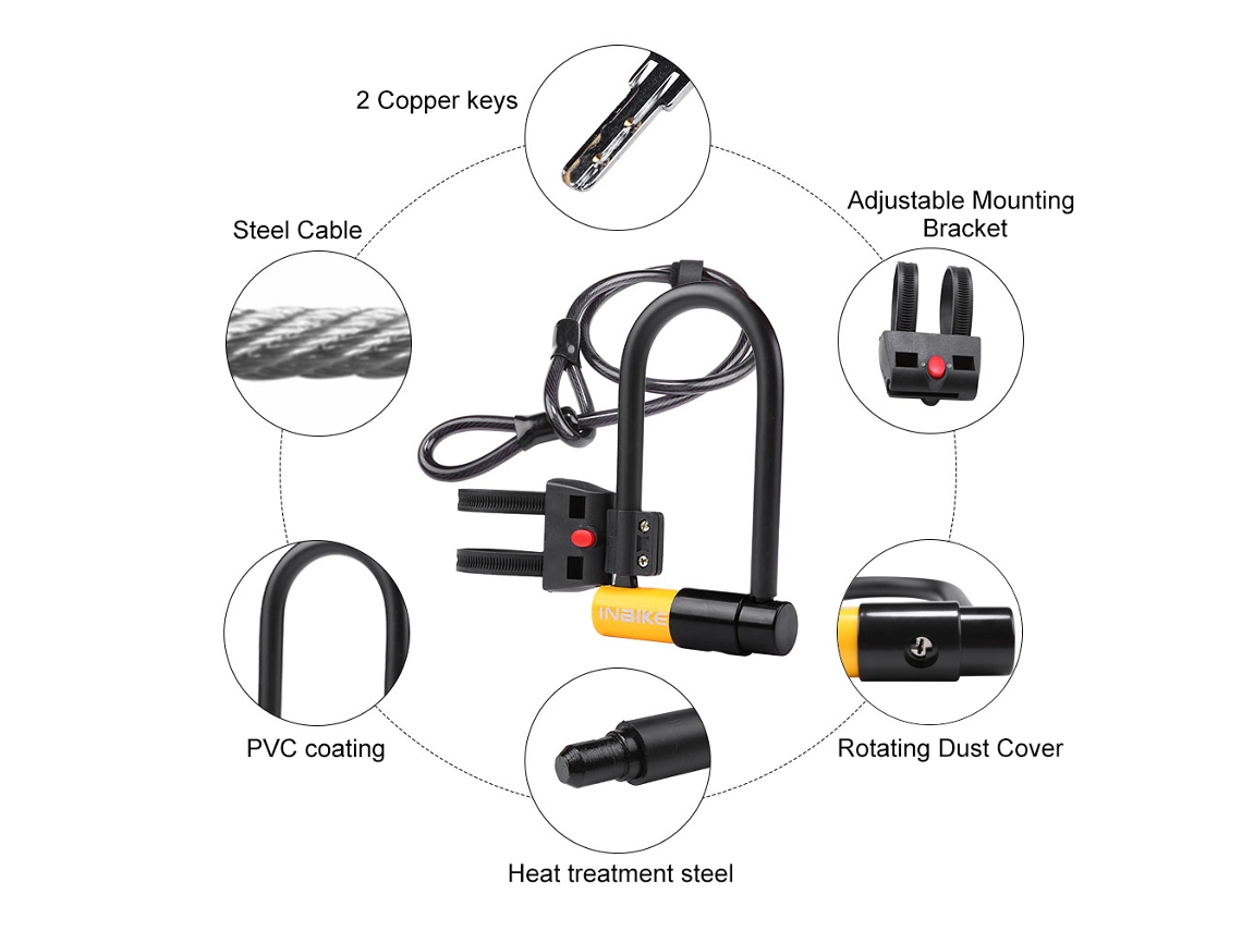 Mali trava U para Bicicleta com Cabo de Aço 115cm Bracket Anti corte Anti serra Segura