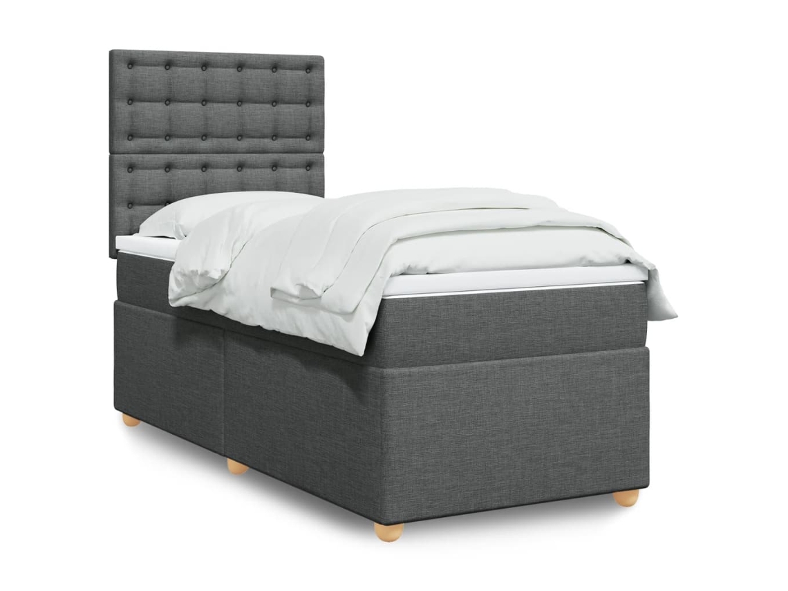 Cama Com Molas/colchão 100x200 Cm Tecido Cinza-escuro