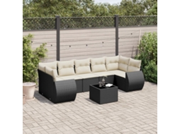 8 Pcs Conjunto Sofás De Jardim Com Almofadões Vime Pe Preto Dkd Home Decor