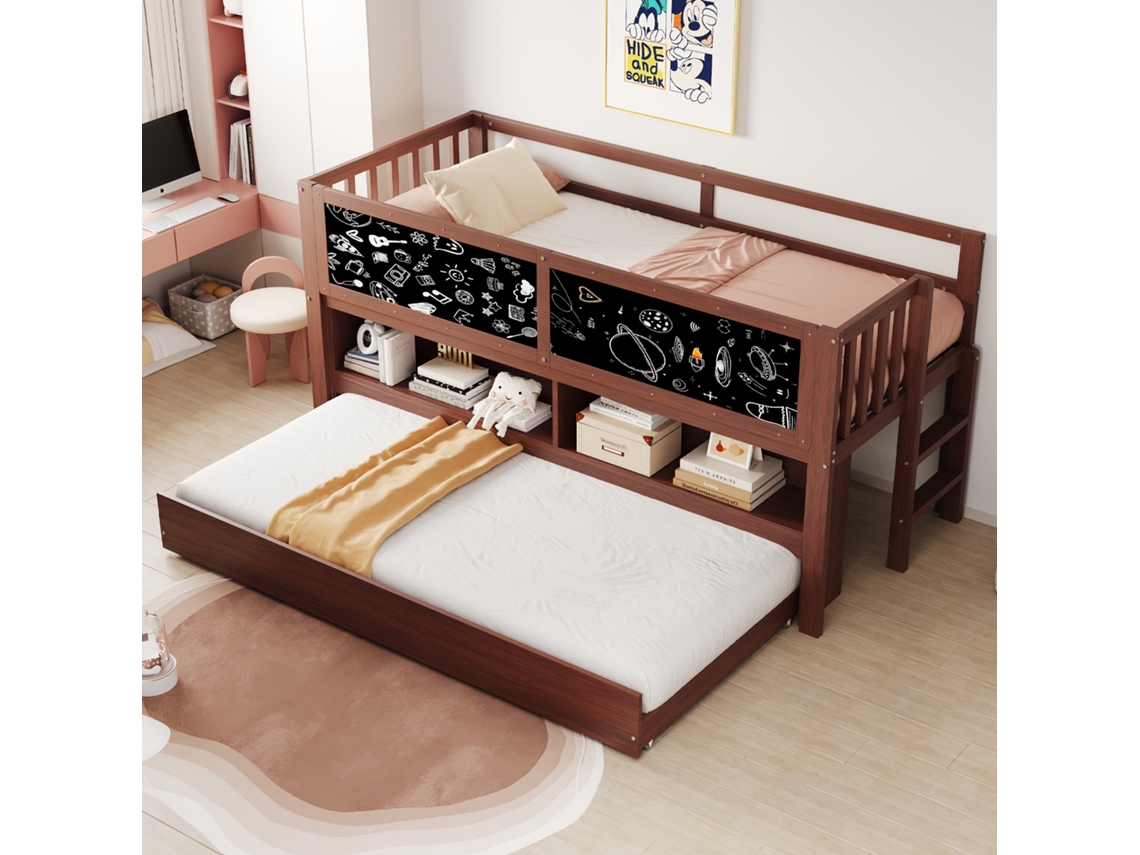 Cama Alta 90x200 Madeira Lousa Escada VOLTEDGE