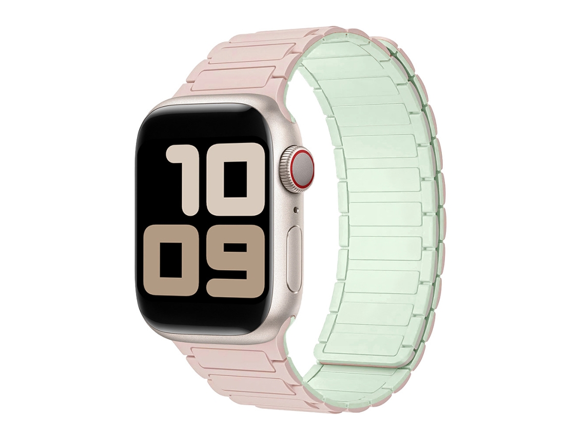 Compatível com Apple Watch Series 11, pulseira magnética industrial de silicone com três fechos e duas peças, rosa Oxford.