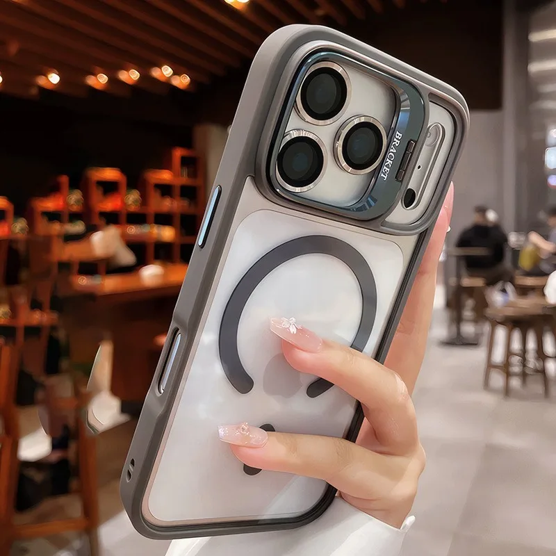 Capa Magnética Transparente Para Iphone 16 Pro (cinza)