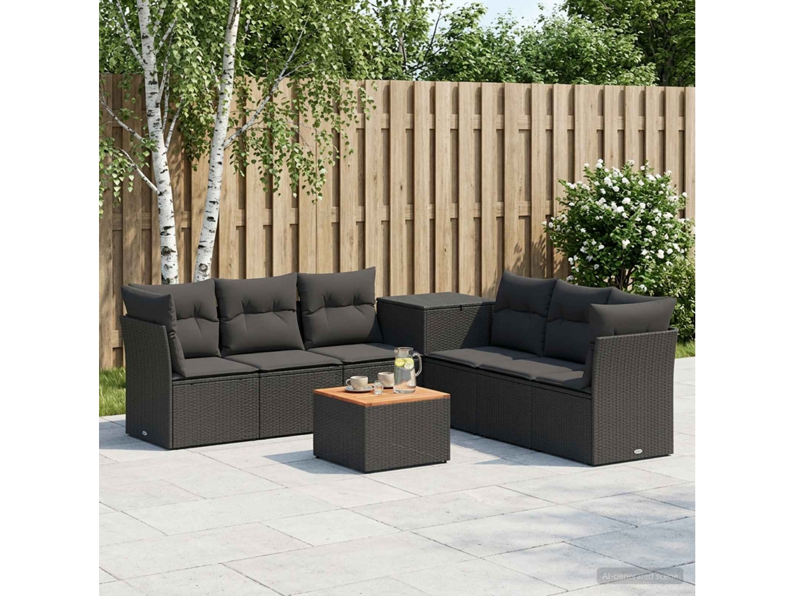 Vidaxl Conjunto De Sofás 8 Unid. Preto Rattan Poliéster E Aço