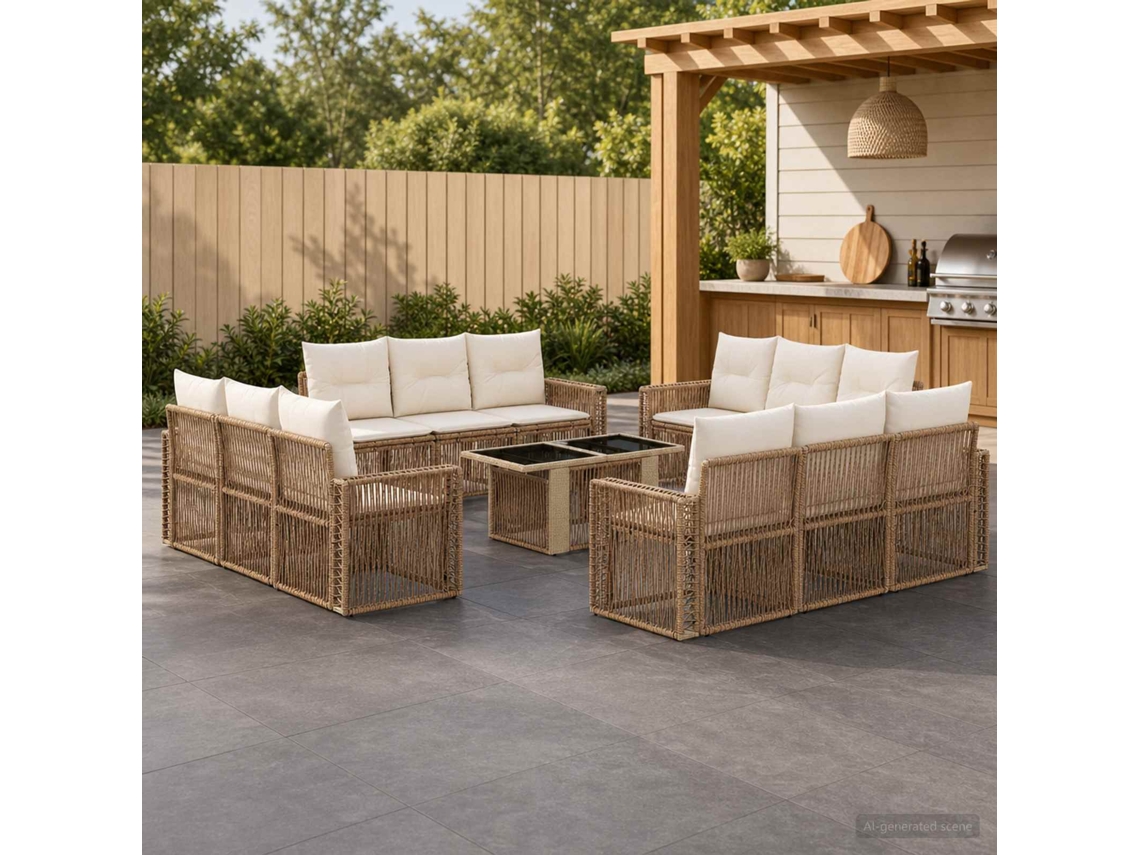 Vidaxl Conjunto De Sofá De Jardim 13 Unid. Bege E Branco Creme Vime Pe