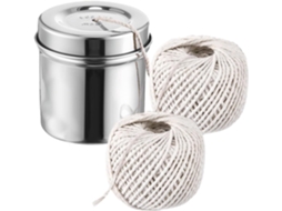 Kit Com 2 Unidades De Barbante Cozinha 65 Metros 213 Pés Dispensador Aço Inox Para Carnes, Perus, Assados E