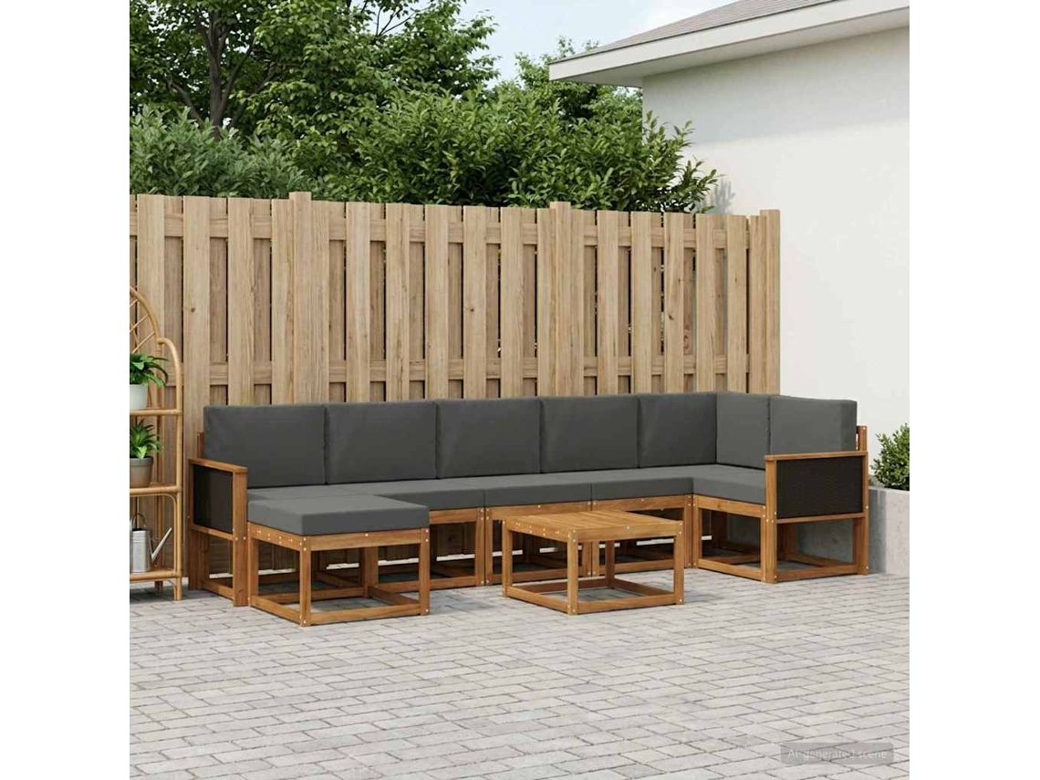Vidaxl Conjunto De Sofás Para Exterior 8 Pcs Natural E Antracite