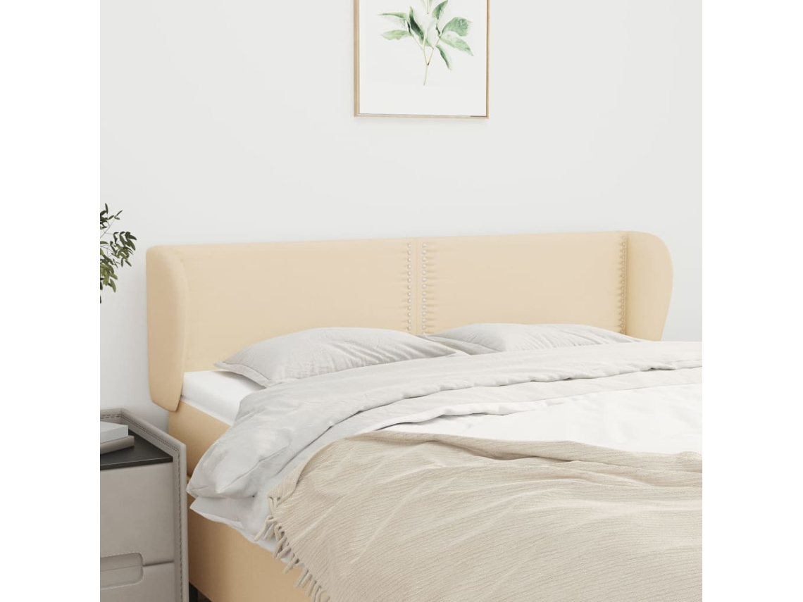 Vidaxl Cabeceira De Cama C/ Abas Tecido 147x23x78/88 Cm Creme