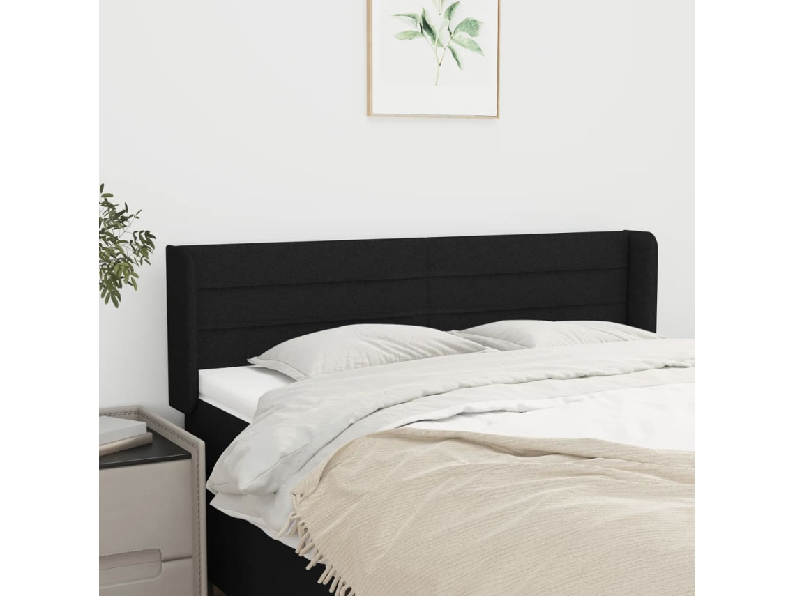 Vidaxl Cabeceira De Cama C/ Abas Tecido 147x16x78/88 Cm Preto