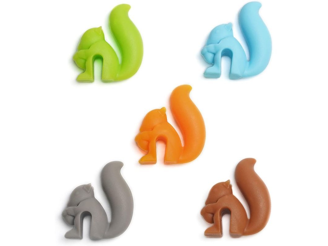 5 marcadores de copo de silicone em forma de esquilo, para vinho e chá | S/MARCA