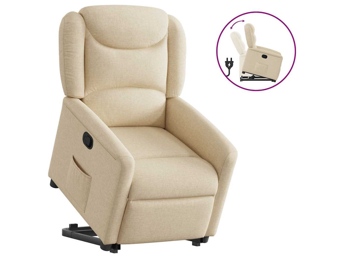 Vidaxl Poltrona Reclinável Elevatória Tecido Cor Creme