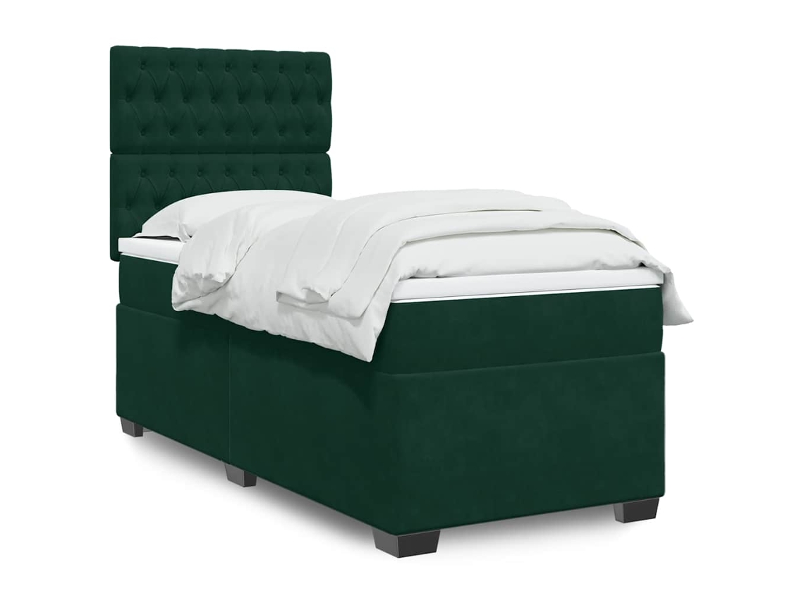 Vidaxl Cama Com Molas/colchão 90x190 Cm Veludo Verde-escuro