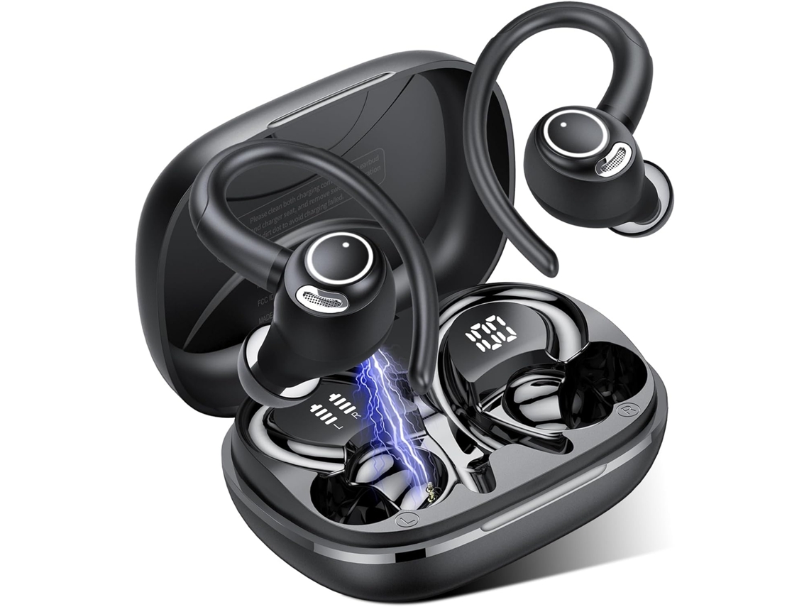 Auscultadores de condução óssea Bluetooth 5.4 JIAPEI, orelha aberta, microfones, som HiFi, chamadas, preto