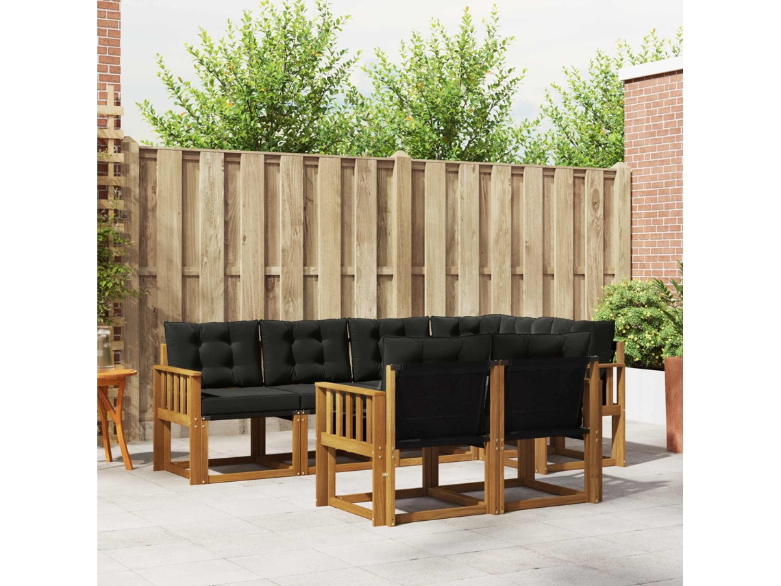 Vidaxl Conjunto De Sofás Para Exterior 7 Pcs Natural E Preto