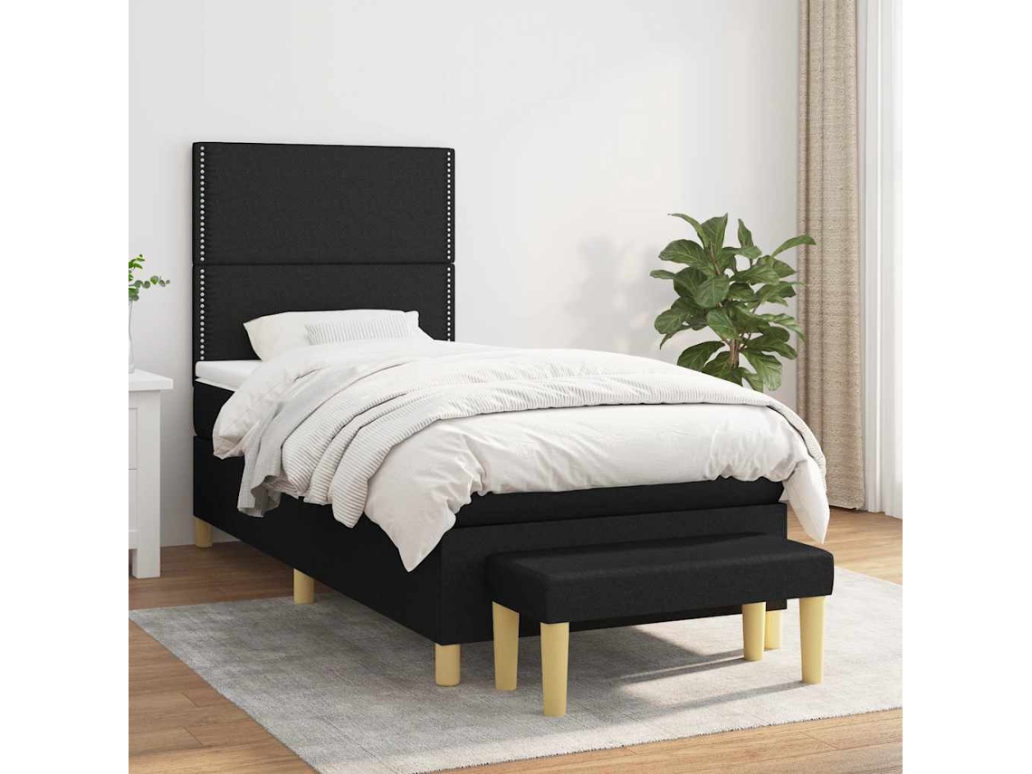 Vidaxl Cama Com Molas/colchão 90x200 Cm Tecido Preto